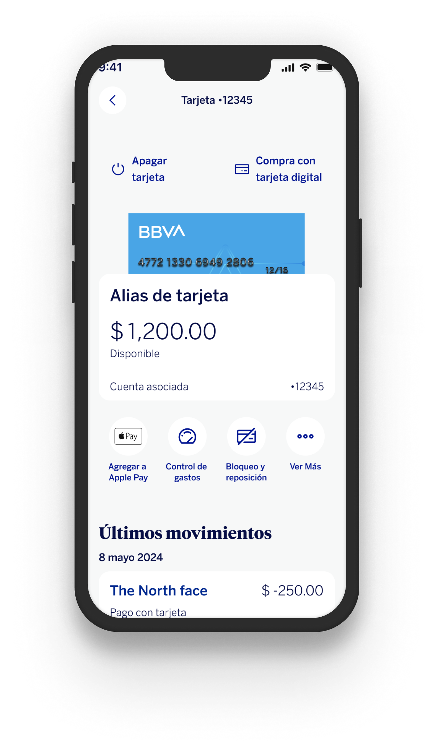 BBVA — detalle tarjeta de débito